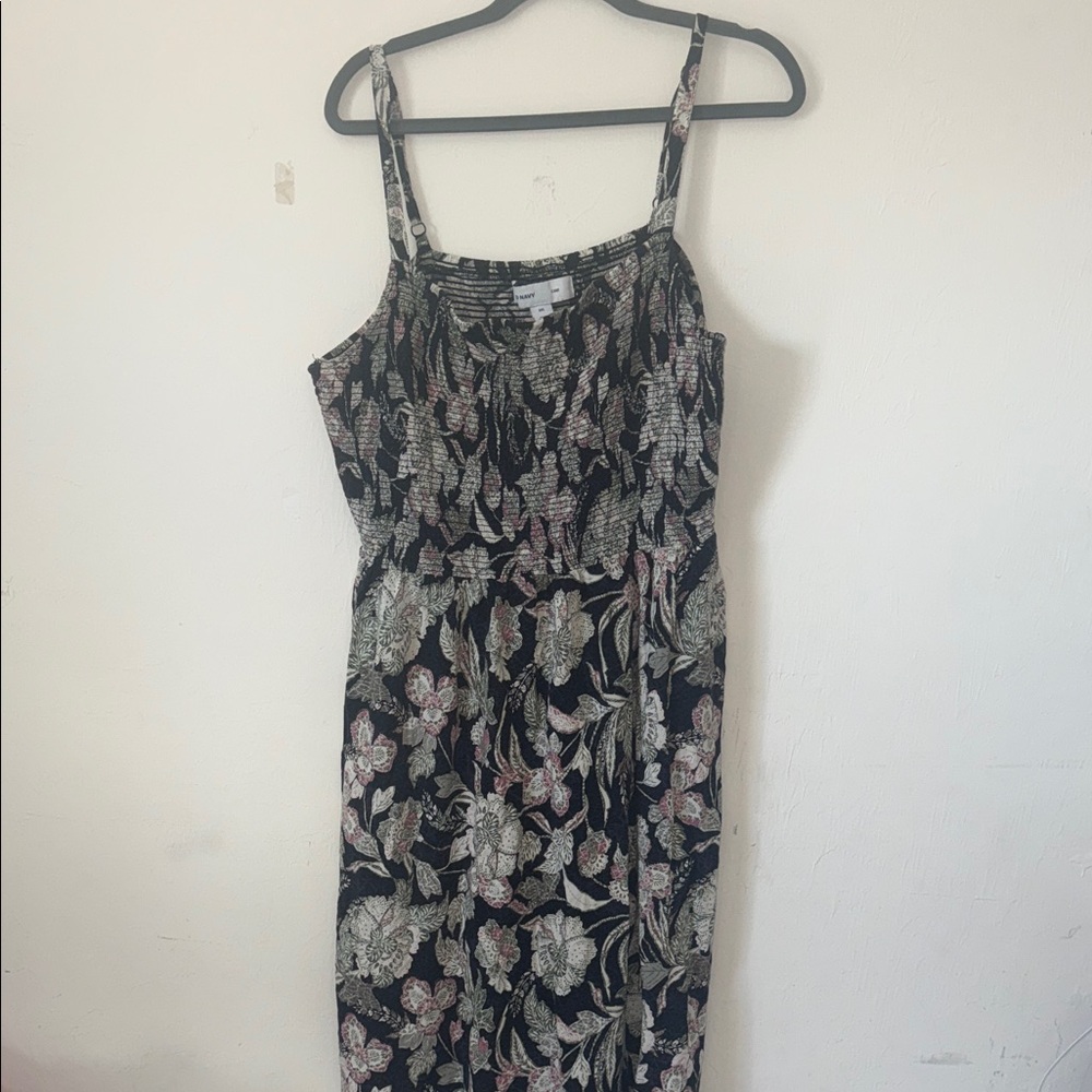 Old Navy Women’s Black Floral Midi Dress Size XXL Smocked Spaghetti Strap Summer